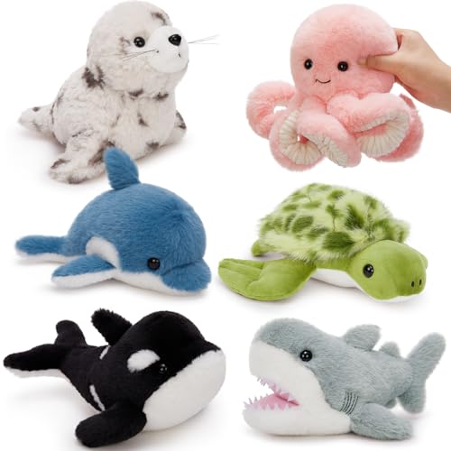 Image of MaoGoLan 6Pcs Sea Animal Plush Toys Ocean Stuffed Animals for Kids, Large Bulk Party Favors with 10'' Plush Whale Shark Turtle Seal Orca Octopus, Classroom Decorations Christmas Valentine's Day Gifts
