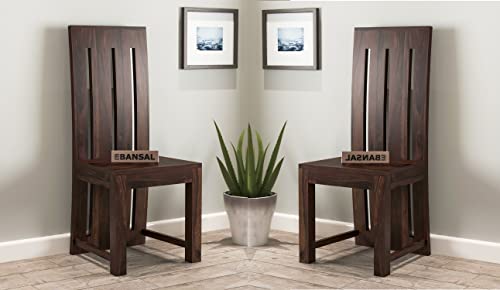 Image of Poster Wooden Dining Chairs Set of 2 for Kitchen & Dining Room, Two Seats, Solid Sheesham Wood, Walnut Finish