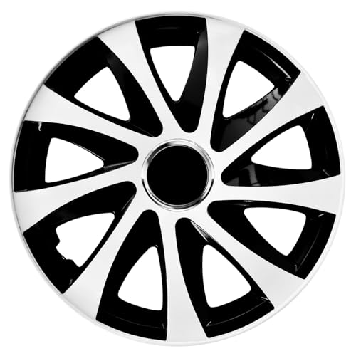 Tapacubos Universal NRM 1 Unidad | para Llantas de Acero Diseño Deportivo Fácil Montaje Resistente ABS (Drift Extra, Blanco y Negro, 14')