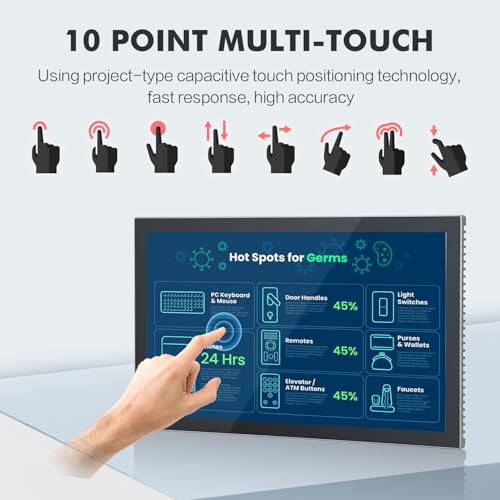Image of 23.8 inch Industrial Touch Panel PC, Ratio 16:9 Multi-Touchscreen-Monitor,Wall Mounted Touch Screen Panel Computer,WiFi & Built-in Speakers,IP65 Front,Win 10 I5 RAM 8G+256G SSD