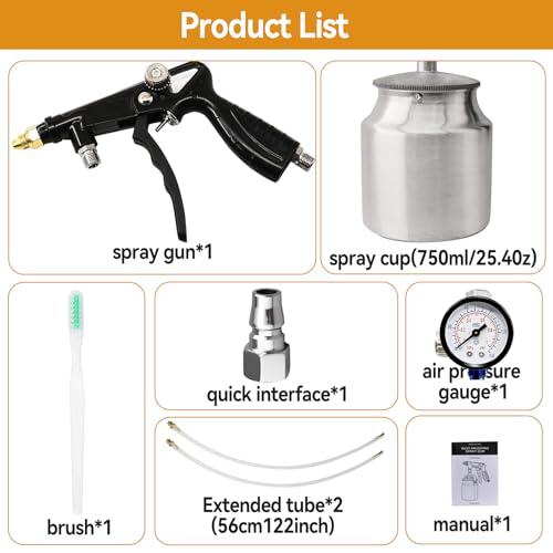 Image of JOJOCY Car Undercoating Spray Gun with Suction Feed Cup, 360 & Straight Spray Hoses Air Undercoating Spray Gun 2 Wands 12.2 inch /56cm for Undercoating Painting, Coating, Rust Prevention Treatment