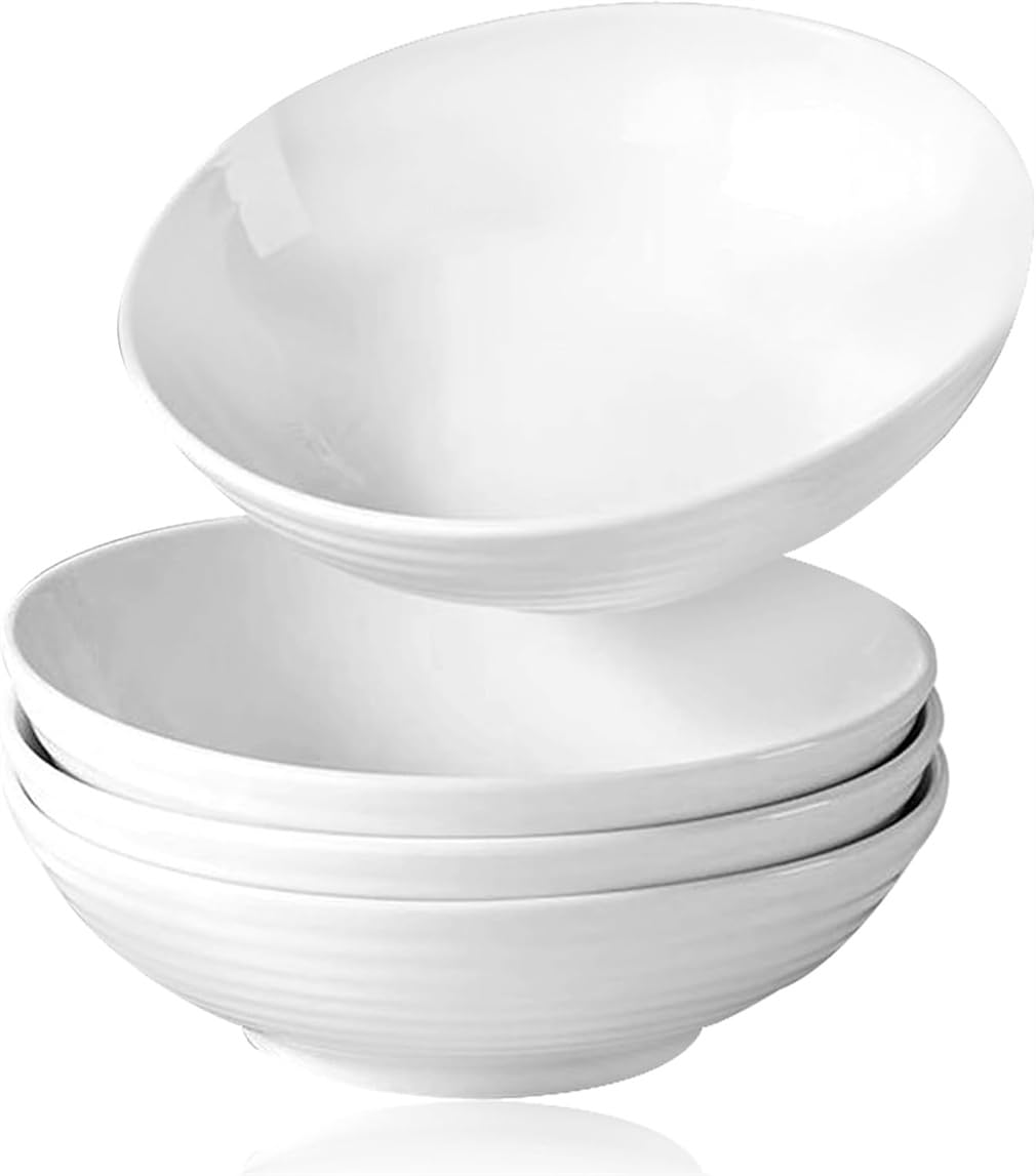 Lot de 4 bols en céramique blanche de 17,8 cm de large, passent au micro-ondes et au lave-vaisselle