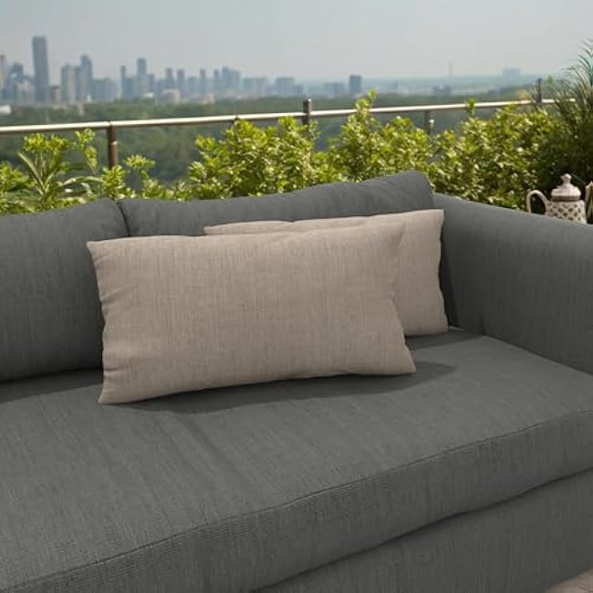 Covers & All Sunbrellla Outdoor Pillows for Patio Furniture, UV Fade Resistant & Waterproof Outdoor Sunbrella Lumbar Pillows, Set of 2 Inserts & Covers for Patios, Decks and Porches (Cast Ash)