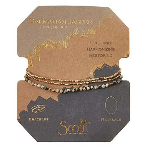 Scout Curated Wears - Women's Delicate Stone Wrap Bracelet & Necklace - Dalmatian Jasper/Gold2