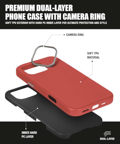 Image of WOW IMAGINE Back Cover for iPhone Air 17 2025 | Shockproof Tough Leather Texture Hard Mobile Case | Ultra Slim Non-Slip Grip | Inner Velvet Fabric | Metal Camera Ring - Crimson Red