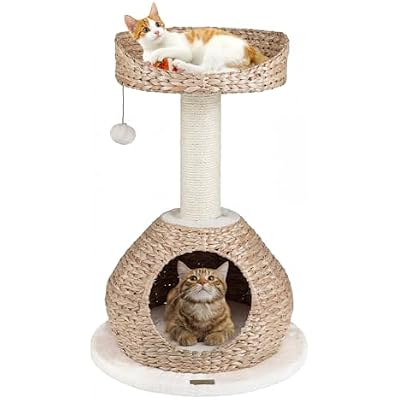 PETSITE 28-inch Modern Cat Tree, Small Cute Cat Tower Sisal Scratching Post, Hand-Made Wicker Condo and Top Perch, Interative Dangling Ball, Ideal for Indoor Cats