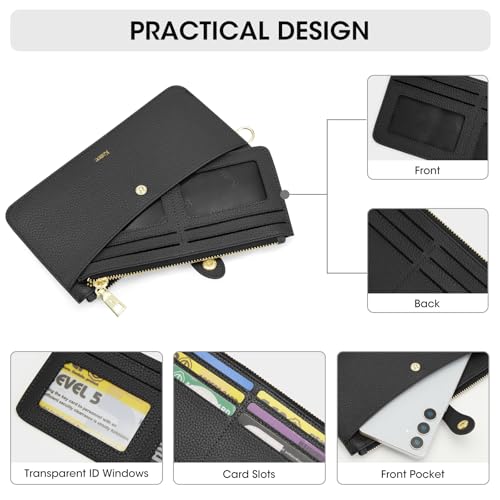 Image of Kattee Leather Wristlet Wallets for Women, RFID Wallets Women, Top Grain Leather Card Holder Phone Purses Clutch Bags