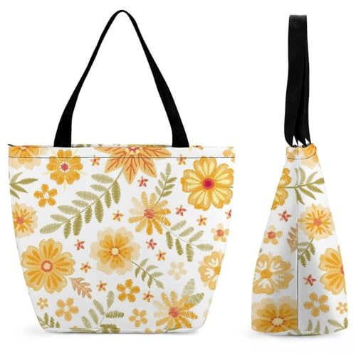Sac à main pour femme fleurs orange grand sac cabas de shopping