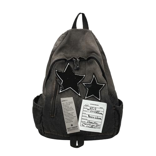 Denim Backpack Y2K Travel Cute Kawaii Jean Backpack Goth Aesthetic Vintage Retro Denim Grunge Daypack for Travel Work(Black Medium)
