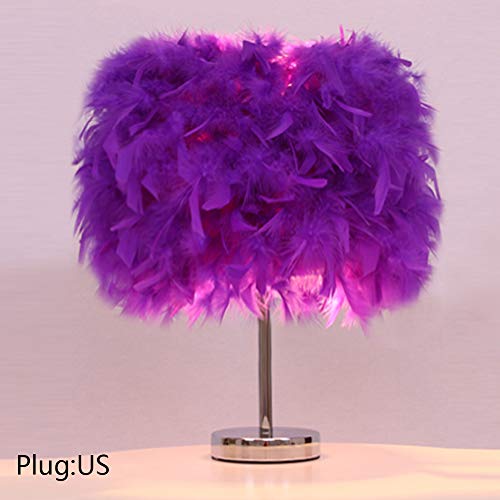 Lampe de chevet à plumes décorative pour la maison - Lampe de chevet élégante - Éclairage doux et romantique - Pour salon, chambre à coucher, violet profond, eu-stecker