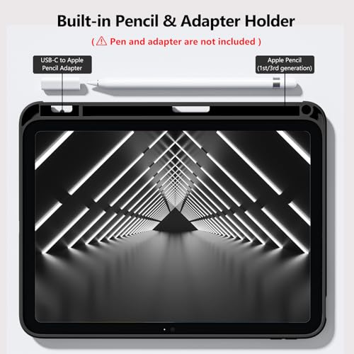 Image of Wenlaty Compatible with iPad (A16) 11th Generation Case 11 Inch 2025, for iPad 10th Generation Case 10.9 Inch 2022 with Pencil Holder, Trifold Stand Protective Clear Back Shell, Auto Wake /Sleep, Black