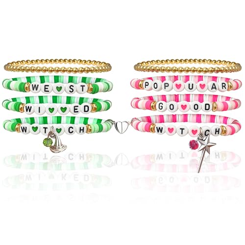 Image of Green and Pink Friendship Matching Bracelets-Crown Witch Hat Matching Bracelets-BFF Couples Accessories, for Fans' Birthdays, and Party Favors for Fans