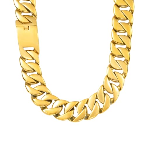 SDA Wide Chunky Gold Chain Necklace - Heavy and Waterproof 316L Surgical Steel with 18K Gold Plating for Modern Men and Women into Hip Hop Fashion