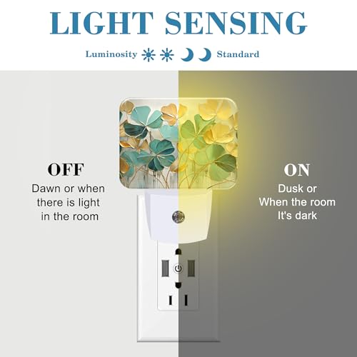 Image of Luxurious Golden Green Foliage Night Light Golden Green Leaf Nightlight Plug into Wall with Dusk to Dawn Sensor for Kid Girls Boys Women Men Room, Hallway, Kitchen, Bathroom, Stairs Decor