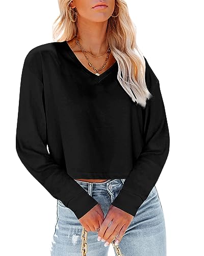 Tankaneo Womens V Neck Cropped T Shirts Casual Summer Crop Tops Half Sleeve Solid Color Crop Baisc Tees