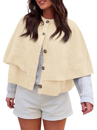 Image of Saodimallsu Womens Cropped Cape Cardigan Button Up Crew Neck Jacket Shawl Fall Trendy Knit Sweater