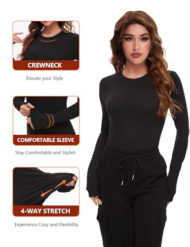 4/5 Pack Women’s Long Sleeve Basic Shirts Crew Neck Slim Fitted Compression Gym Workout Athletic Underscrubs Tops4