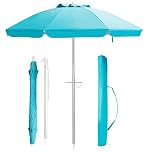 KOMFOTTEU Ombrellone da Spiaggia 200cm, Parasole da Giardino Protezione Solare UV50+, Pieghevole & Leggero, Ombrellone da Balcone con Borsa, per Patio, Campeggio, Piscina, Senza Base (Blu)