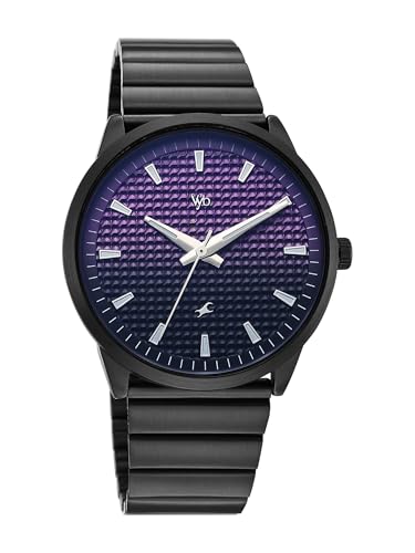 Image of Fastrack Vyb Arcane with Quartz Analog Purple+Black Dial Black Stainless Steel Strap Watch for Men - FV30047NM01W
