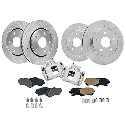 Image of Detroit Axle - Brake Kit for Chrysler Town & Country Dodge Grand Caravan Routan, Drilled Brake Rotors Ceramic Brake Pads & Front Brake Calipers : 11.89'' inch Front and 12'' inch Rear Rotor
