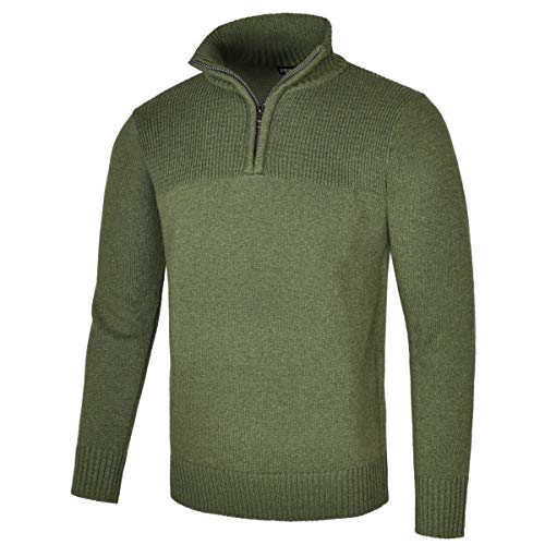 FEINION Mens Stand Collar Sweater Quarter Zip Casual Knitted Pullover Sweater (Medium, Green)