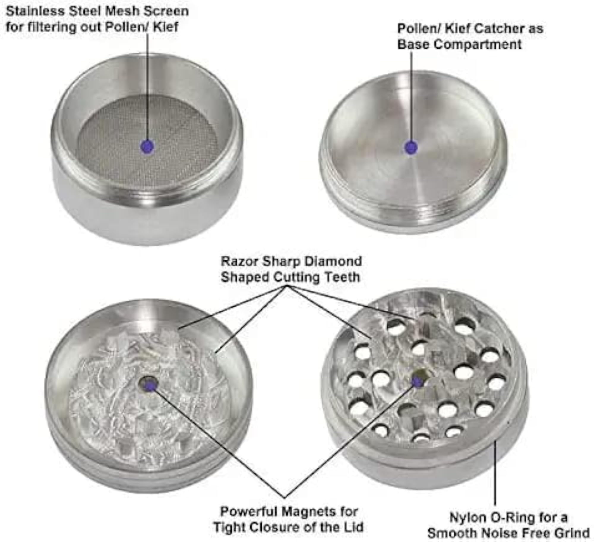 Metal Herb Crusher with Filter 4 Part (50mm)