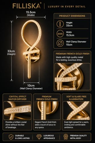 Image of FILLISKA Luxurious LED Wall Lamp for Home with Adjustable Colour Changing Function(1 Year Warranty)(French Gold-1602)