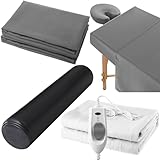 HunnmingRe 5 PCS 73 x 30 Massage Table Warmer with 3 Heat Settings(110v), Microfiber Massage Table Sheets Set Round Bolster Pillow Pad for Spa Bed, Includes Flat Sheet, Fitted Sheet, Face Rest Cover