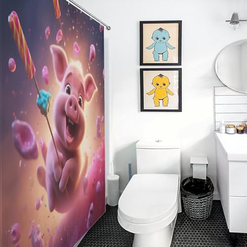 Rideau de douche cochon mignon en polyester imperméable 122x183cm pour baignoire avec 12 crochets - 3