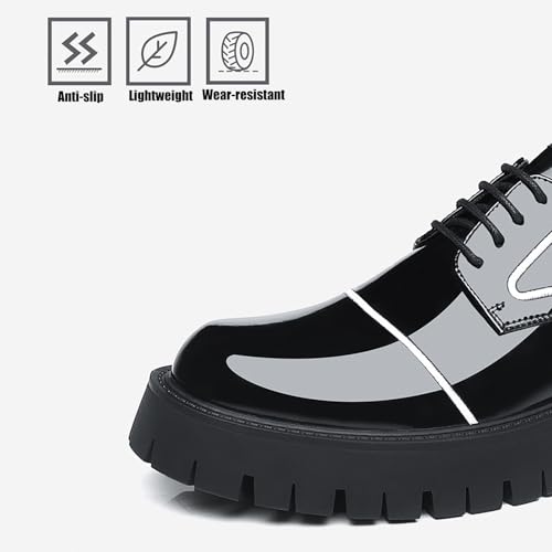 Men's Black Patent Leather Platform Oxford Shoes Classic Round Toe Lace Up Lug Sole Dress Shoes Comfortable Business Work Causal Derby Oxfords4