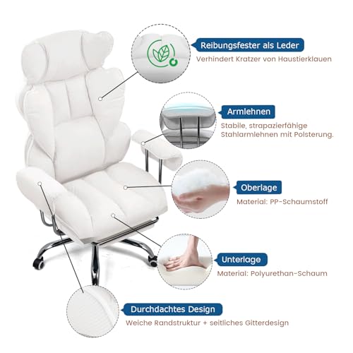GTPLAYER Gaming Stuhl, Gamer Stuhl, Ergonomischer Bürostuhl mit Fußstütze, Stoffoberfläche, Federsitzkissen, Gaming Chair Gepolstert, Gaming Sessel 150kg Belastbarkeit weiß – Bild 6