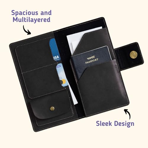 Image of Customized Travel Wallet with Name Engrave | Personalised Passport Holder for Women | Customised Passport Cover for Men and Women | Travel Organizer Gift Wallet (Black)