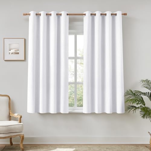 Image of HOMEIDEAS 100% Blackout White Linen Curtains 52W x 63L 2 Panels