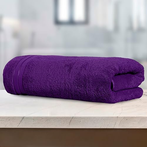 Image of Elegant Comfort Three Line Popcorn Towel Set for Bathroom 35 x 70 inches, Premium Hotel Quality 1-Pack Jumbo Towels, 100% Turkish Cotton, Soft and Durable, Quick Dry and Highly Absorbent, Purple