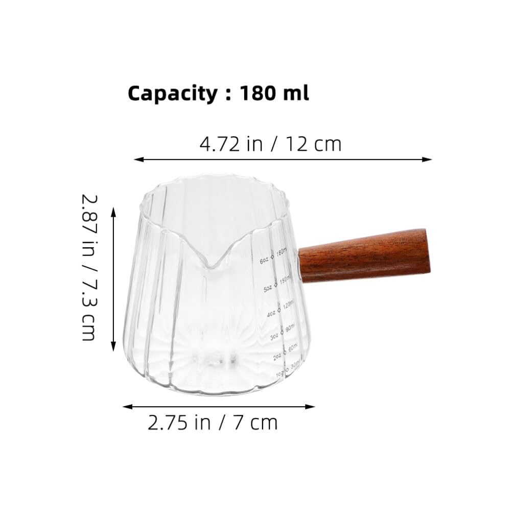 Jarra Medidora de Vidrio Pequeña 180ml Asa de Madera, 2 Piezas | Compacta y Portátil, para Medir Ingredientes, Resistente a Temperaturas, Uso en Cocina y Viajes