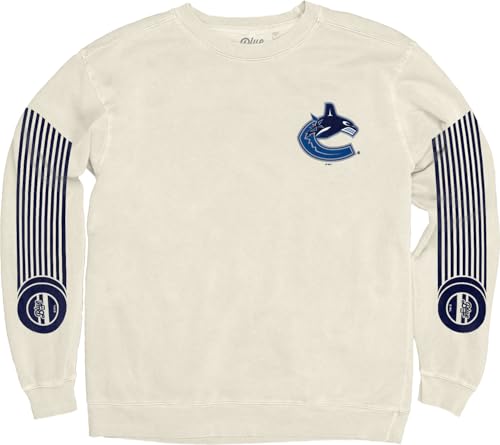Blue 84 Vancouver Canucks NHL Officially Licensed Crewneck Sweatshirt Ringspun Ivory Sleeveshot, X-Large