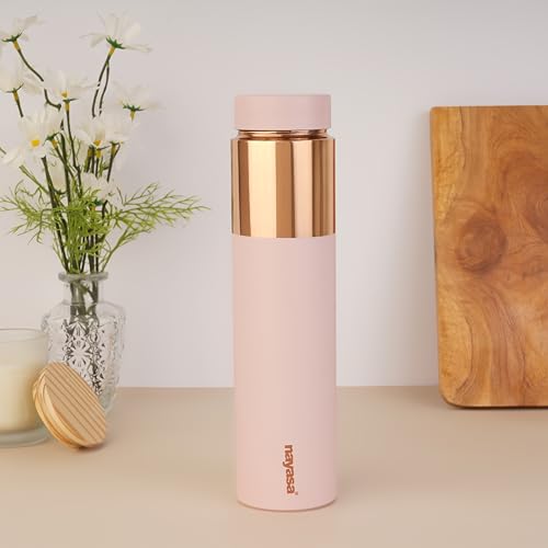Image of Nayasa Tower Deluxe Copper Water Bottle- 1000 ML | Leak Proof And BPA Free Premium Copper Water Bottle | Ideal For Office & Daily Use | Boosts Immunity, Supports Digestive & Liver Health | Pink