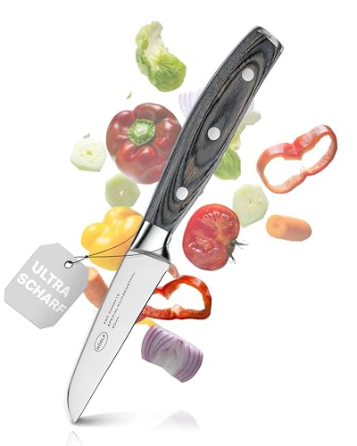 RÖSLE Gemüsemesser WOLFGREY 9 cm – Küchenmesser Scharf mit gerader Klinge – Gemüsemesser, Obstmesser & Küchenmesser Klein aus X50CrMoV15 – Ergonomischer Griff für präzises Arbeiten