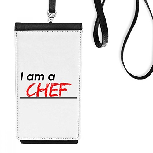 Sac à main hanging pour smartphone en faux cuir noir avec citation de chef cuisinier