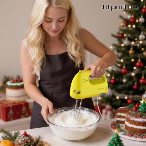 Image of LILPARTNER Hand Mixer Electric, Ultra Power Kitchen Hand Mixer With 7-Speed & 5 Stainless Steel Accessories for Whipping Dough, Cream, Cake, Dishwasher Safe, Light Yellow