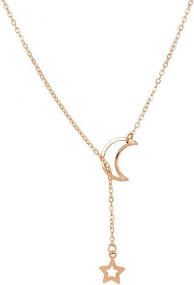 Star and Moon Pendant Lariat Necklace 