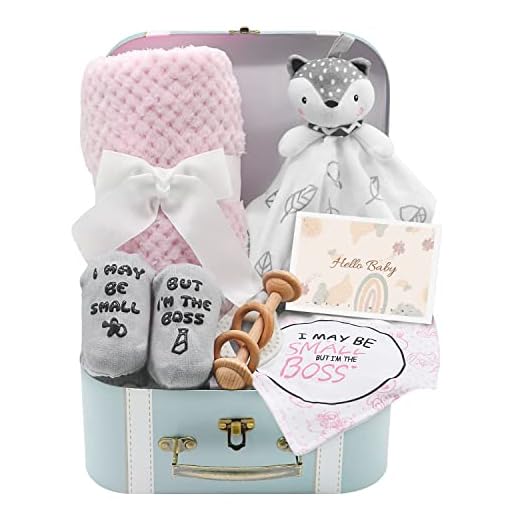 Fvntuey Baby Gift Set, Baby Girls Gift Set New Baby Gifts Basket Includes Babies Blanket Baby Lovey Wooden Rattle Toy, Funny Baby