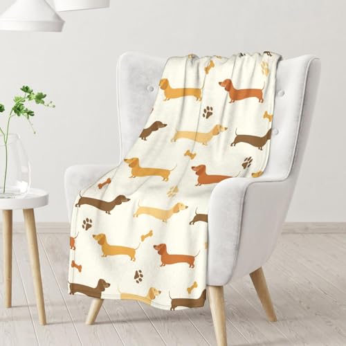 Dachshund Throw Blanket for Teen - 50x60 Inches Throw Size - Soft Fluffy Cozy Blankets Gift - Beige Cute Blanket Throws for Living Room Decorative