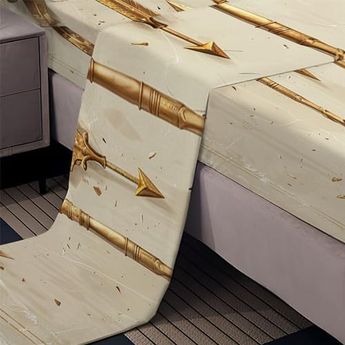 Queen Fitted Sheet, Ultra Soft Smooth Bed Sheets Set - Deep Pockets 16" - Golden Bow and Arrow Pattern 4 Piece Set 1 Fitted Sheet, 1 Flat Sheet and 2 Pillowcases, Beige Bedding for Adult Children - Thumbnail 4