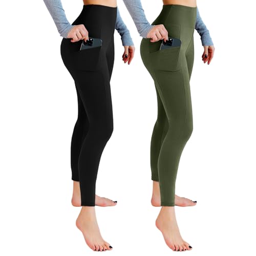 Leafigure 2er Pack Sport Leggings Damen High Waist Sporthose Damen Mit Taschen Gym Leggings Blickdicht für Sport Yoga Schwarze/Armeegrün LXL Leafigure 2er Pack Sport Leggings Damen High Waist Sporthose Damen Mit Taschen Gym Leggings Blickdicht für Sport Yoga Schwarze/Armeegrün LXL