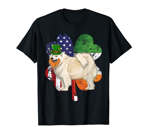St Patricks Day Irish American Flag Samoyed Dog T-Shirt, Black