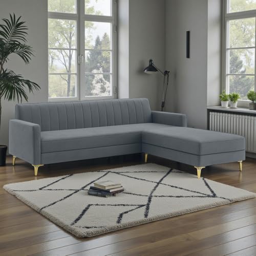 Image of SOCOZI Morello 4 Seater L Shape Sofa Set with Movable Ottoman | Flexible Left or Right Layout | Soft Velvet Suede Fabric | Modern Design | Plush Comfort Cushions for Living Room (Dark Grey)