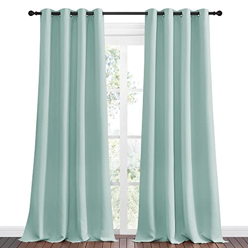 Image of NICETOWN Aqua Blue Blackout Curtains 90 inch Long for Office, Dining Room, Guest Room, Sound Reducing Heat and Cold Block Curtain Panels for Modern Room Decorative (55 inch Wide by 90 inch Long, 2 Pieces)