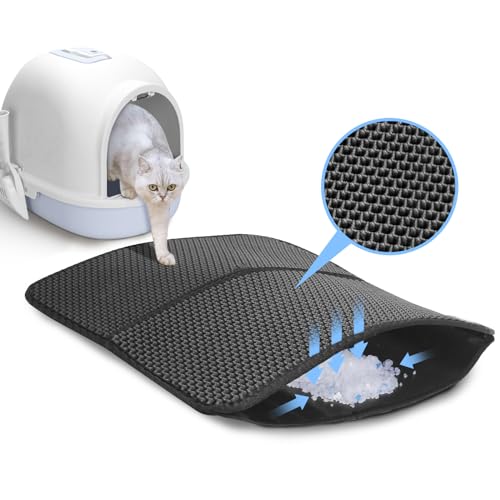 Nobleza- Alfombra para Gatos,Estera Arena Gatos(60x40cm,Negro),diseño de Doble Capa en Forma de Panal,Antideslizante Estera Arena Gatos,Plegable Cat Litter Mat,Material Impermeable
