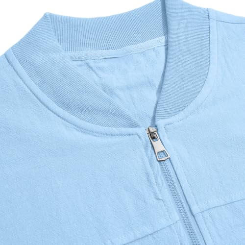 Thin Jackets for Men Light Bomber Full Zip Ribbed Coat with Pocket - image 7